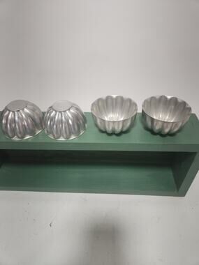 Vintage JELLO Mini Molds (4) Aluminum Scalloped Fluted Tart Jello Baking Molds